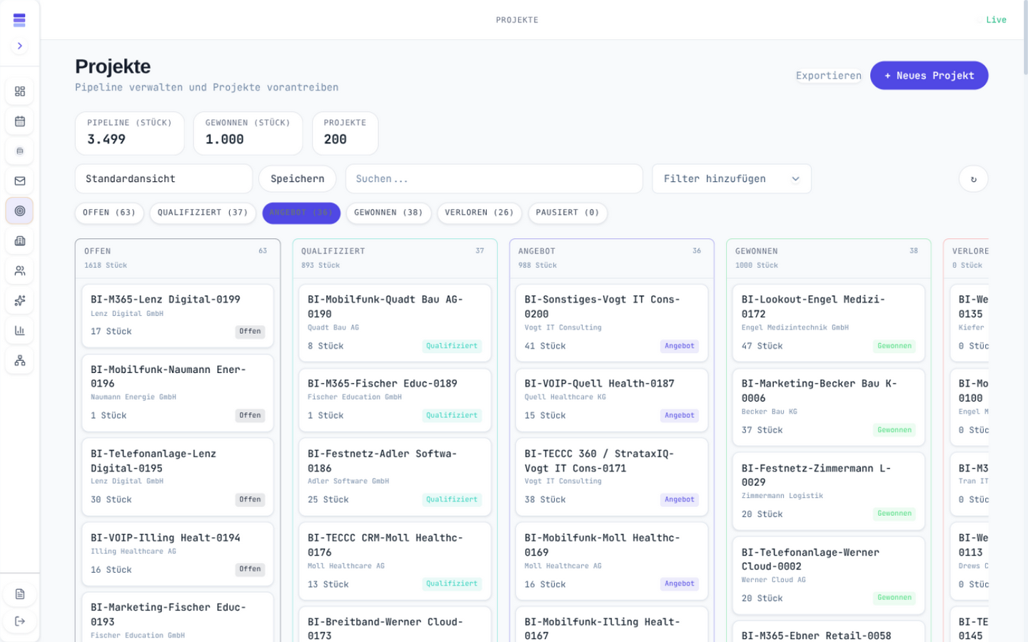 Projekte-Pipeline mit Kanban-Ansicht